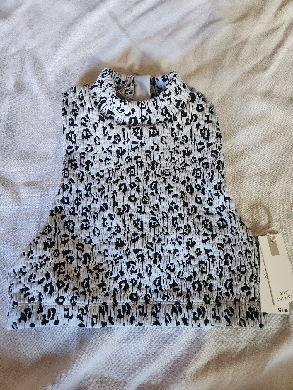 Good American NWT Smocked Leopard Print High Neck Bikini Top Animal Print Size S